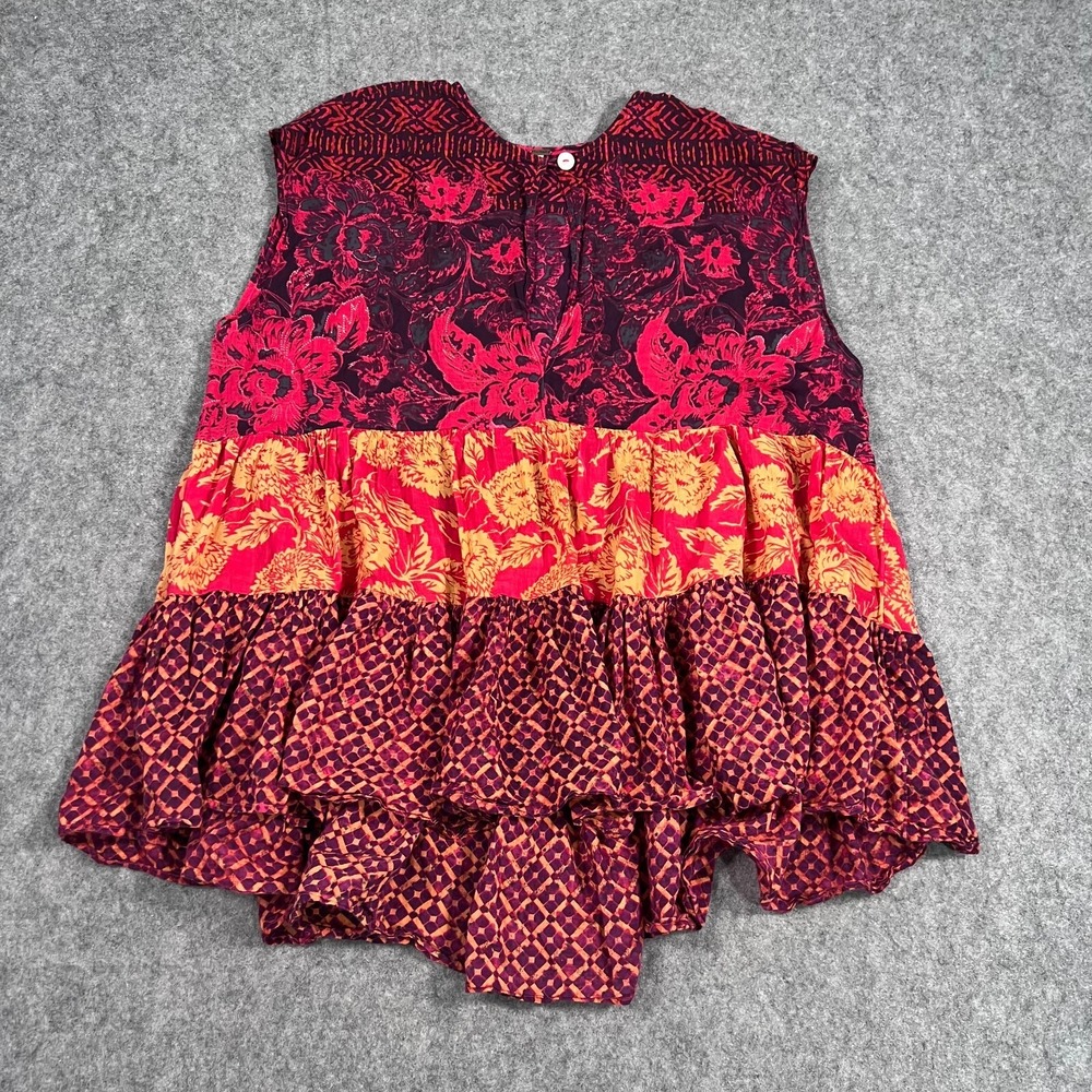 Free People Red Patchwork Cap Sleeve Gotta Have You Tunic Top Women's Size XS